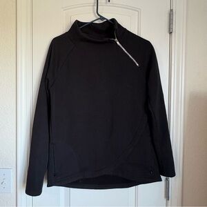 ZX Platinum Womens Asymmetrical Hem Shoulder Zip Sweatshirt Black Size S